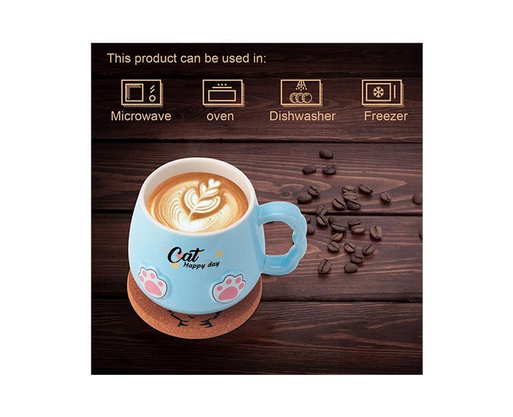Ceramic Cat Mug with Lid and Spoon: Blue - Image 3