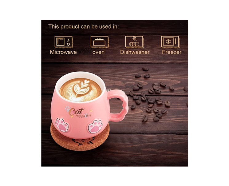 Ceramic Cat Mug with Lid and Spoon: Pink - Image 3