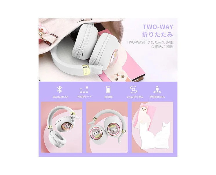 Children's Bluetooth Cat Headphones: White - Image 3